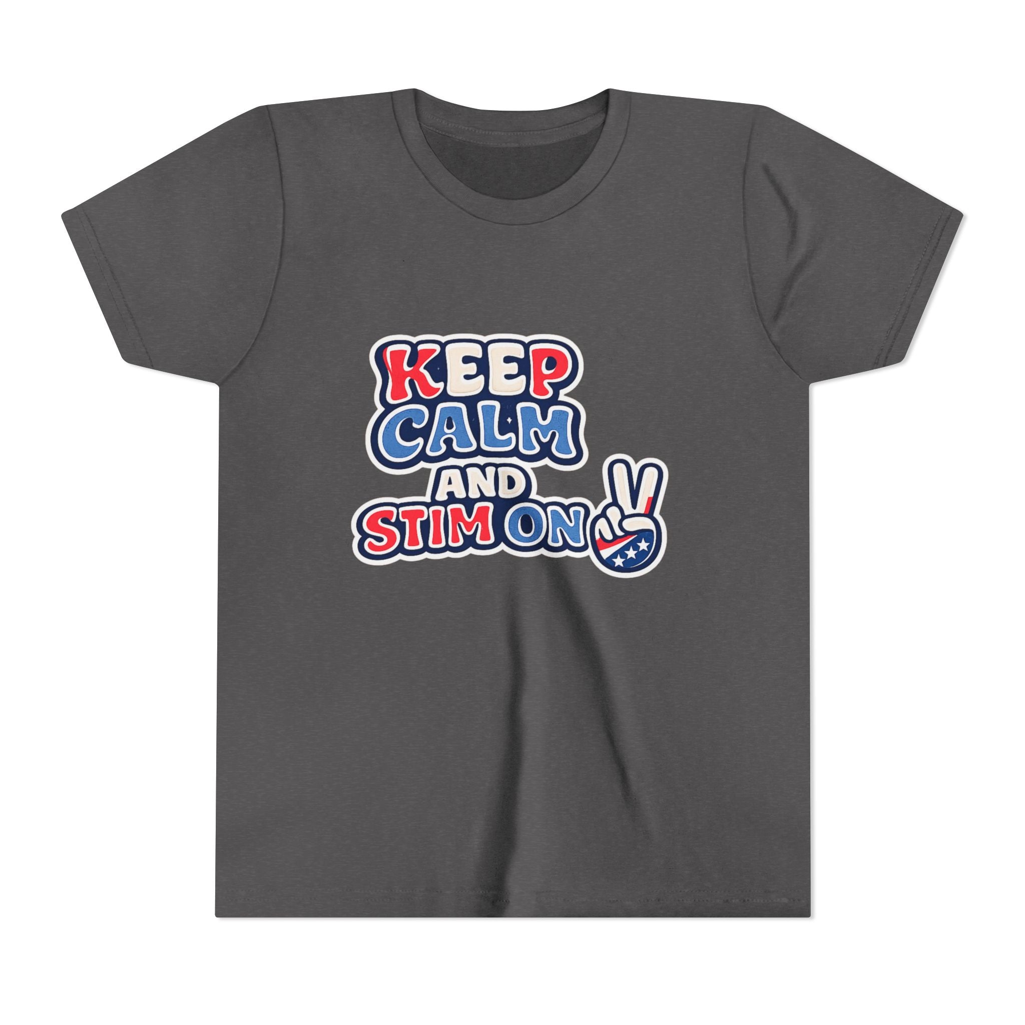Keep Calm and Stim On Youth Shirt Autism Awareness T Shirt Peace Sign Tee Neurodivergent Kids Sensory Shirt Special Needs Gift