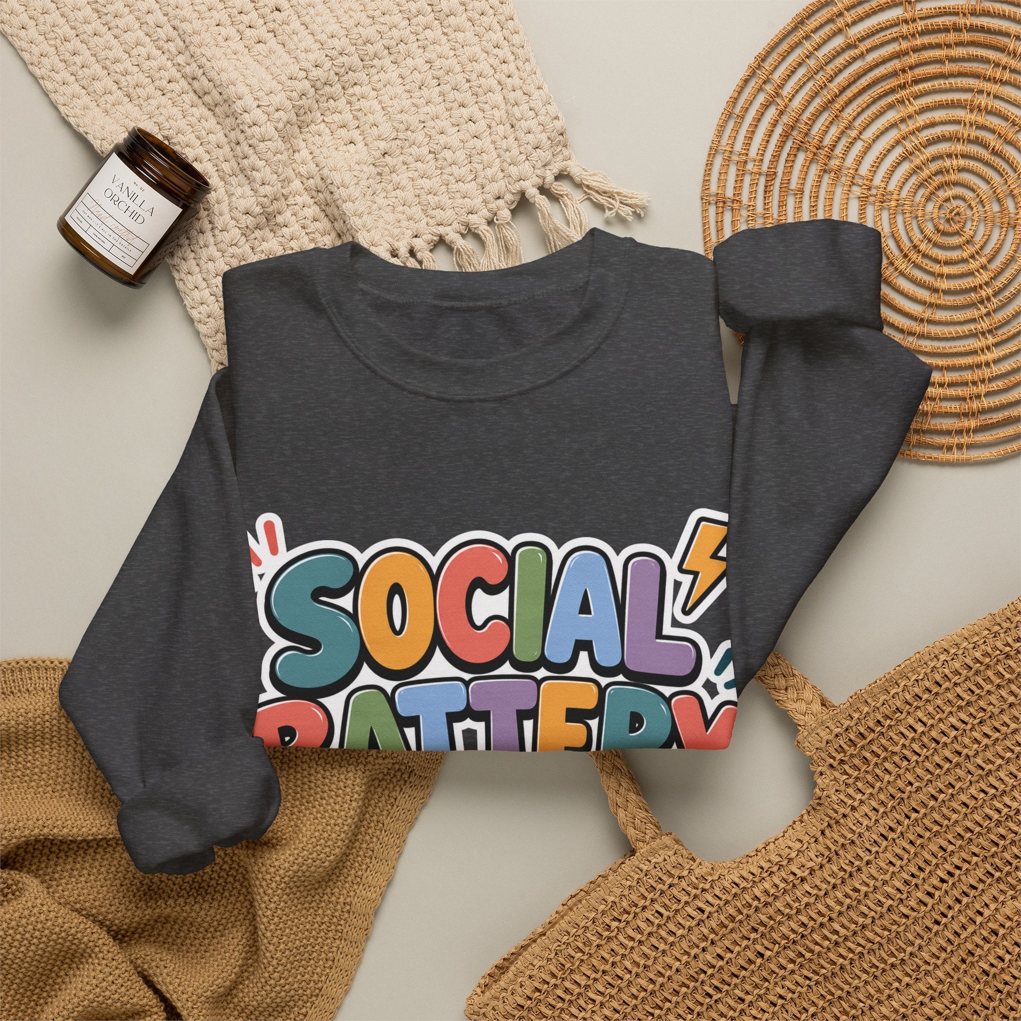 Social Battery Drained Crewneck Sweatshirt | Funny Introvert Sweatshirt | Low Battery Graphic Pullover | Mental Health Humor | Unisex Gift