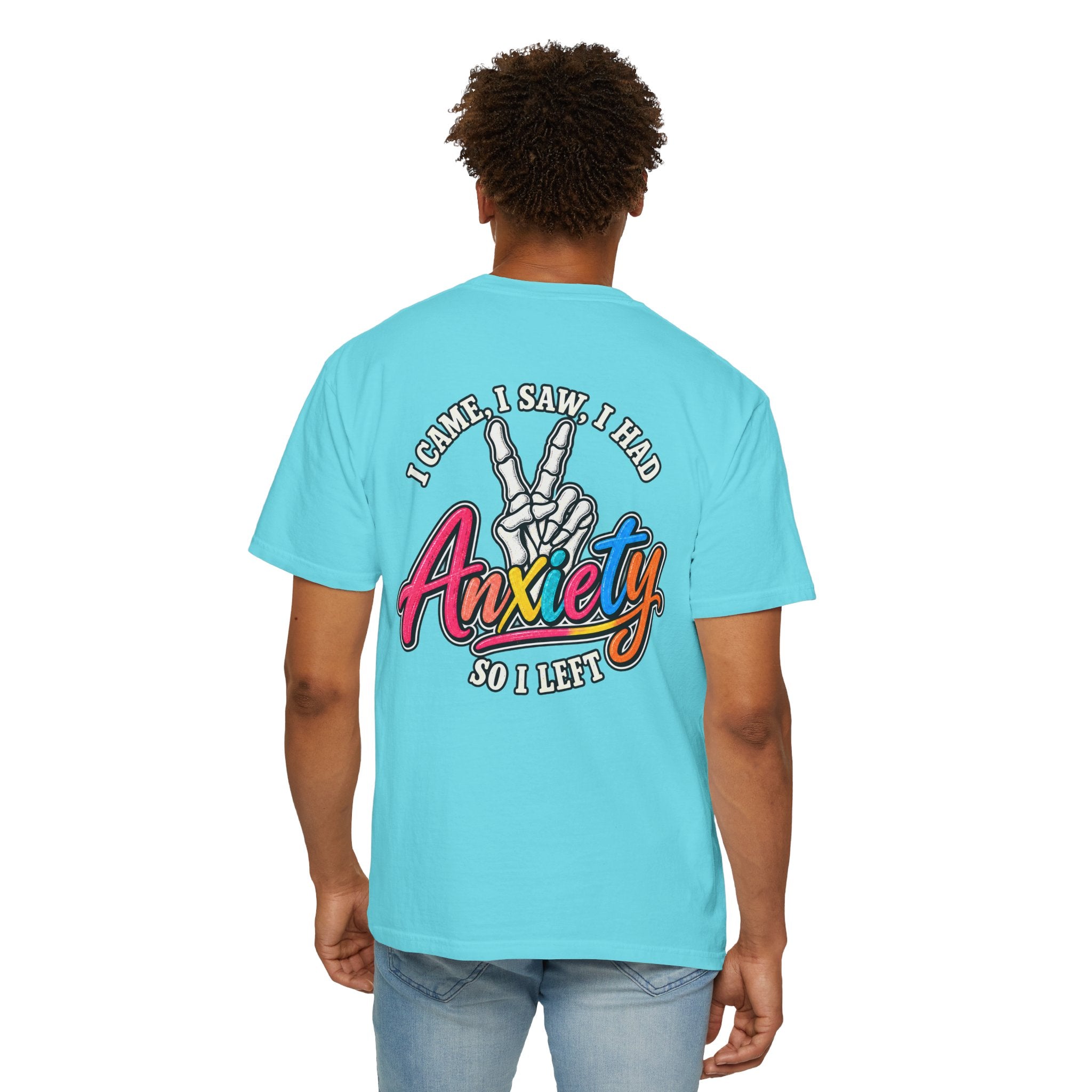 Anxiety Skeleton Peace Sign T-Shirt, I Came I Saw I Fled Retro Script Shirt, Funny Mental Health Tee, Anxiety Humor Gift