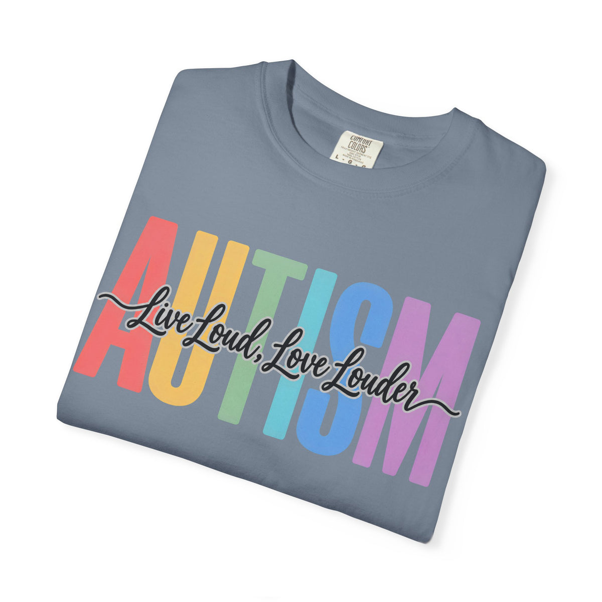 Autism Rainbow Block Text T-Shirt, Live Loud Live Louder Tee, Autism Awareness Colorful Shirt, Autism Acceptance Gift