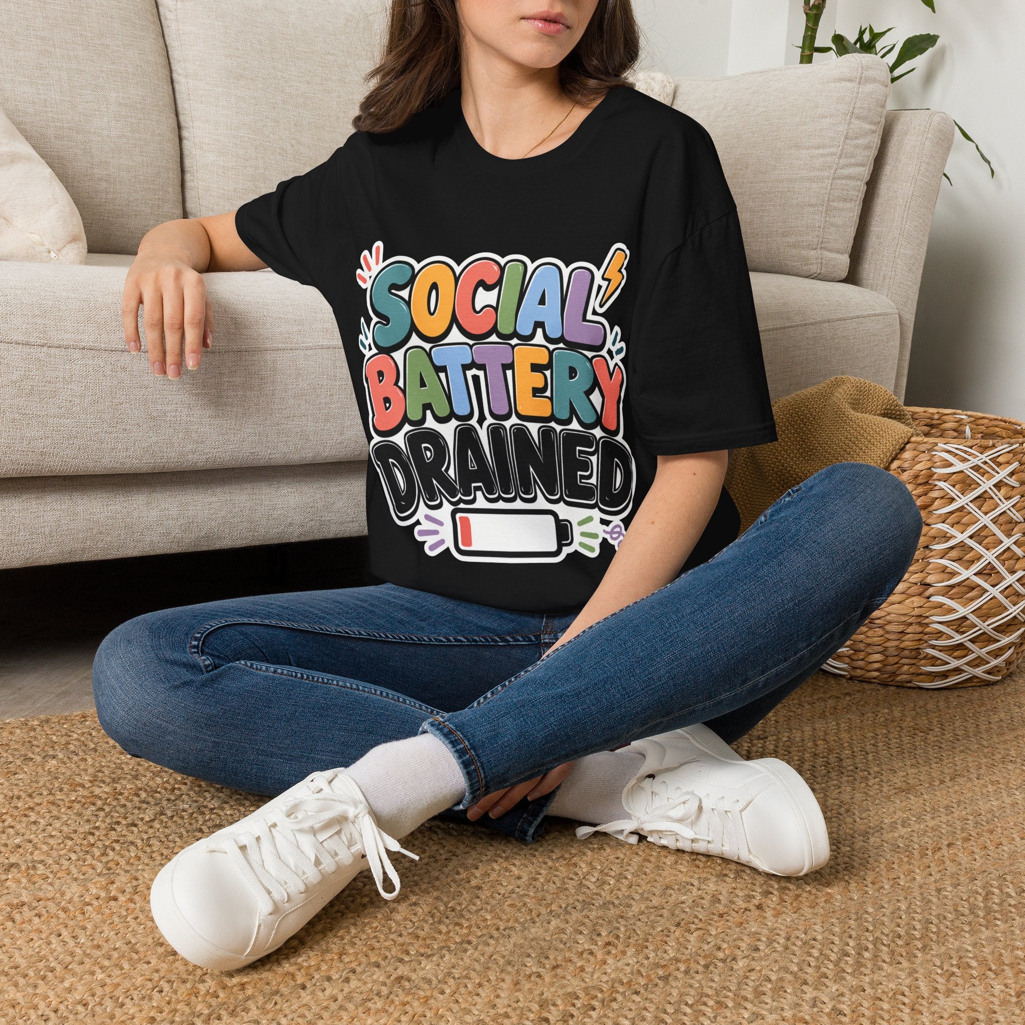 Social Battery Drained T-Shirt — Funny Introvert Graphic Tee