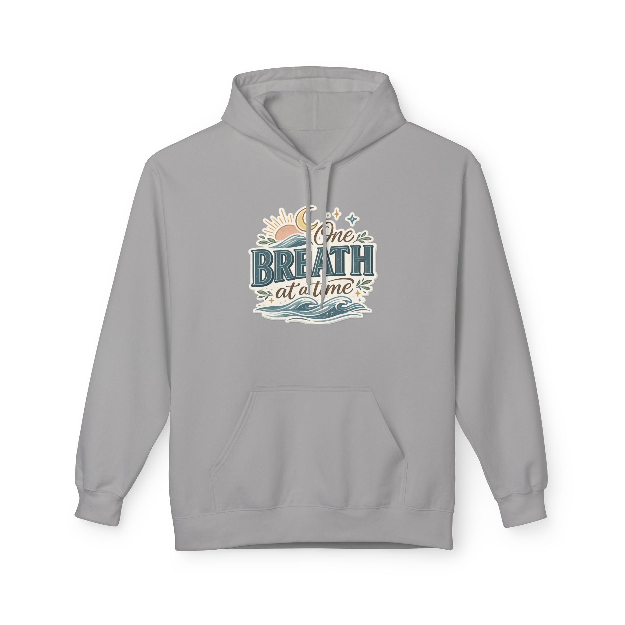 One Breath at a Time Hoodie | Ocean Waves Sun Illustration