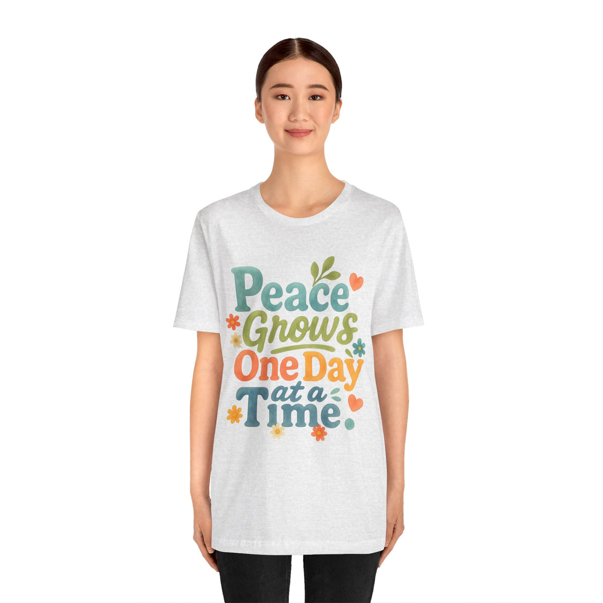 Peace Grows One Day at a Time Tee | Positive Quote Floral Typography