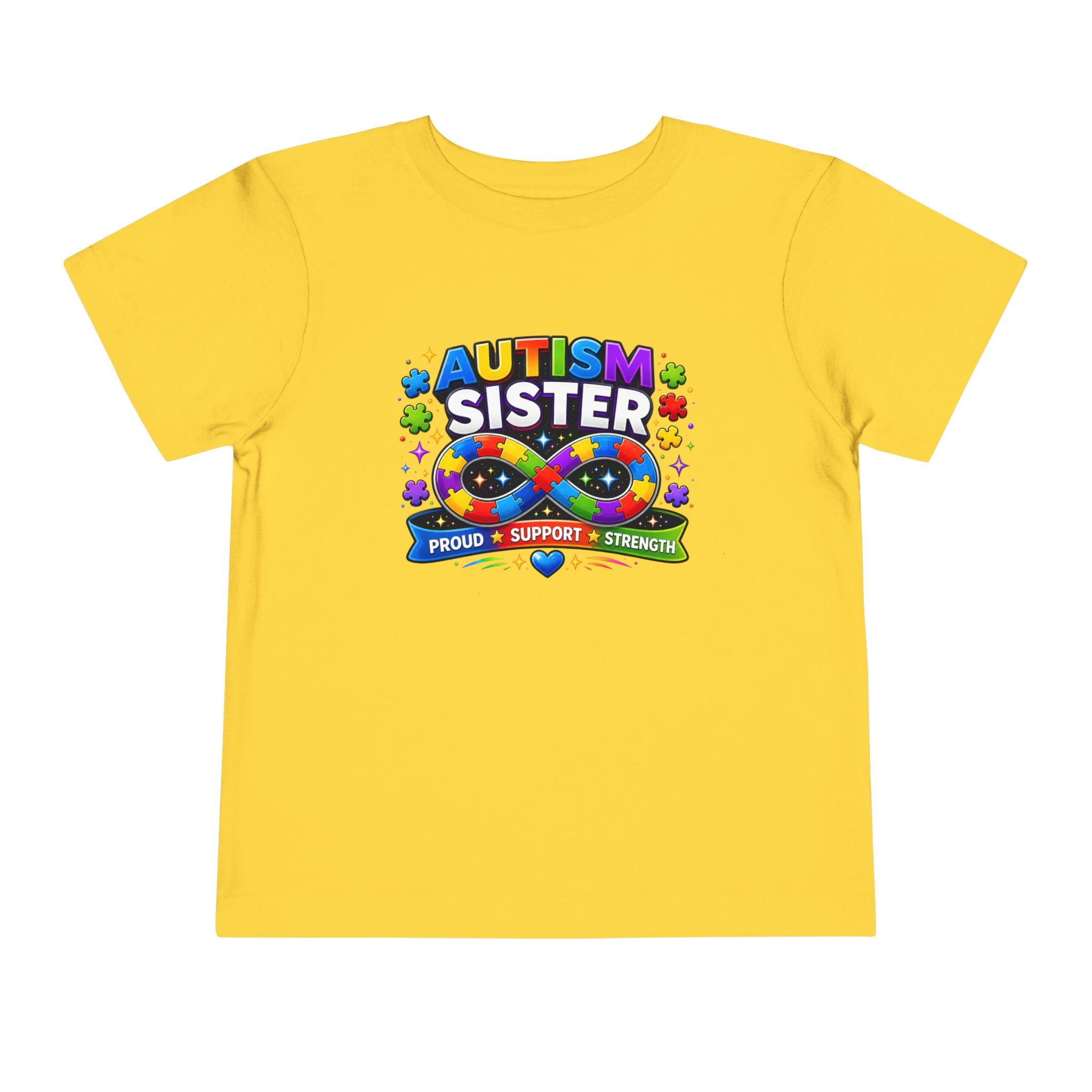 Autism Sister Toddler Tee — Proud Support Strength Puzzle Ribbon