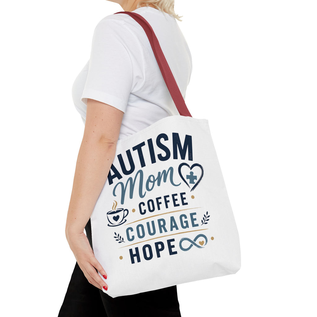 Autism Mom Coffee Courage Hope Tote Bag | Autism Acceptance Gift for Mom | Neurodiversity Canvas Tote | Special Needs Mom Bag